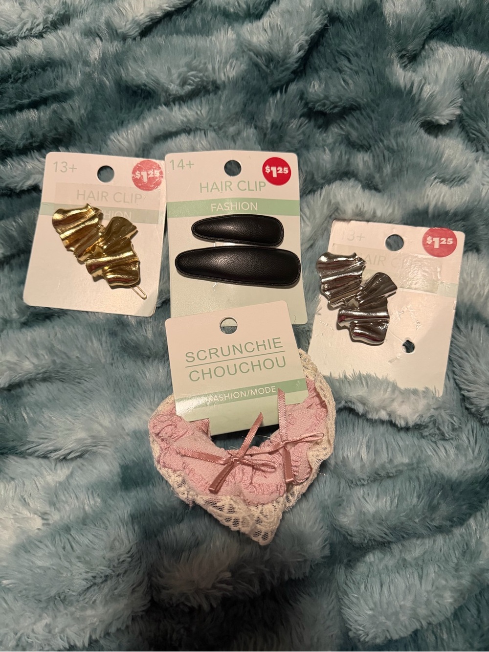 Assorted Women's Hair Clips & Pink Lace Scrunchie Set